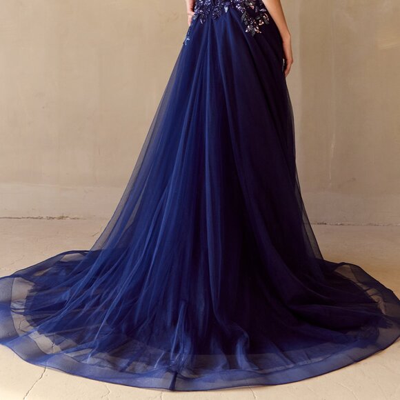 New Long Strapless Ceremonial Dress w/ Sequins Embroidery & Lace Up Back AC 4031 - Picture 7 of 10